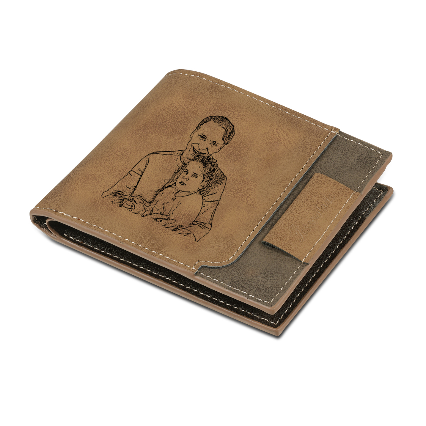 3 Names - Personalised Fist Bump Photo Custom Leather Men's Wallet as a Father's Day Gift for Dad