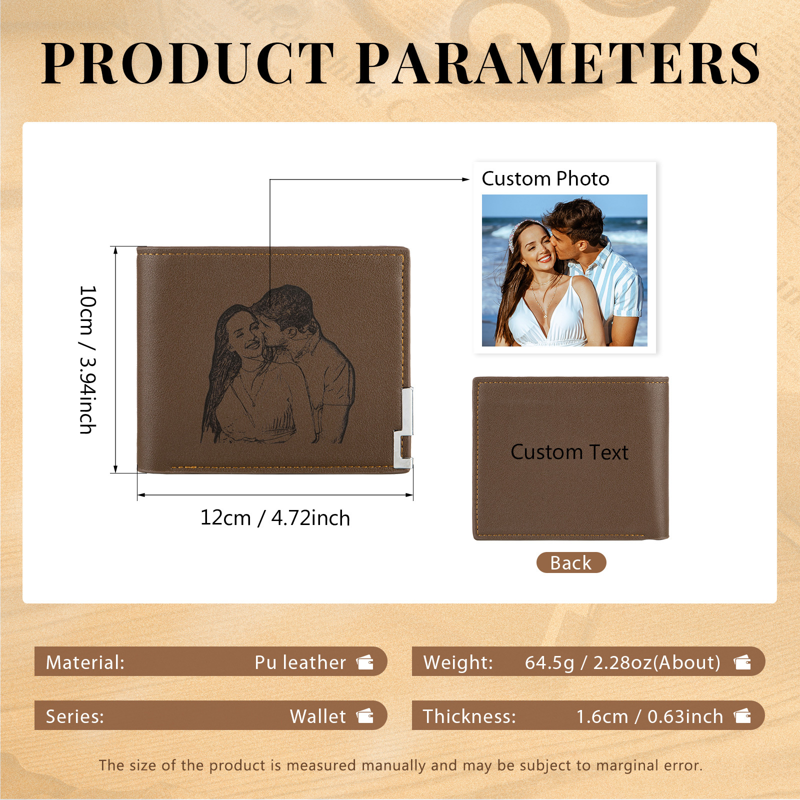 Personalised Leather Wallet Engraved Photo Folding Wallet Short  Love Gifts For Him