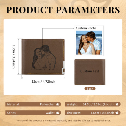 Personalised Leather Wallet Engraved Photo Folding Wallet Short  Love Gifts For Him