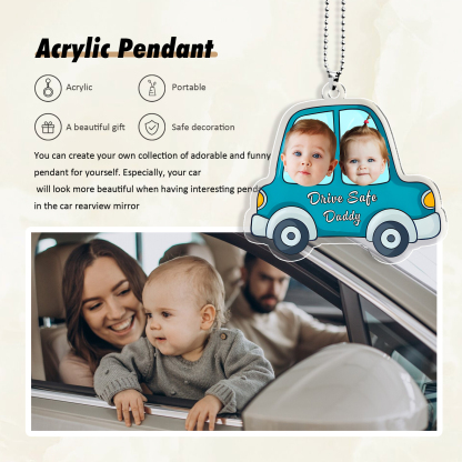 Acrylic Keyring/Decoration Personalised 2 Photos, Name And Text Driving Pattern Pendant For Dad