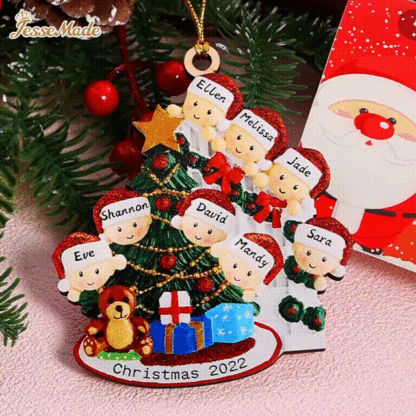 9 Names-Family Christmas Wooden Ornament Custom 9 Names Hanging Ornament Gifts For Family-Peeking Family