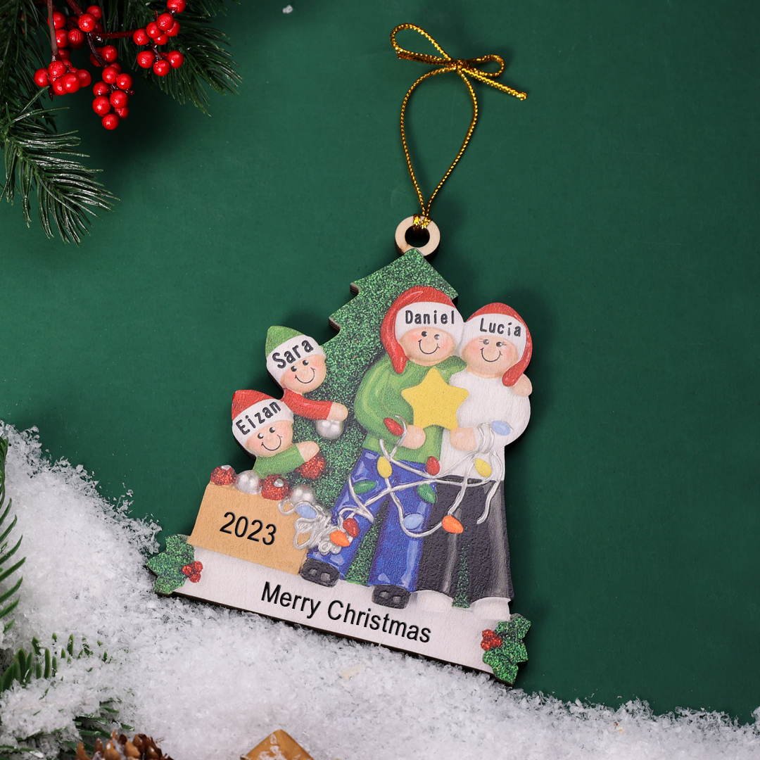 3 Names-Family Christmas Wooden Ornament Custom 3 Names Hanging Ornament Gifts For Family