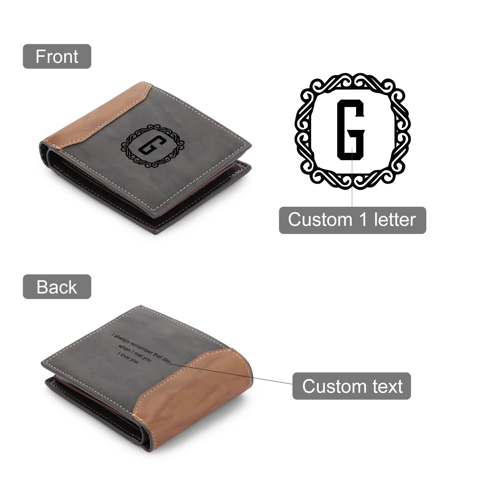 Personalised Leather Wallet Engraved Letter Short Wallet Custom Folding Wallet Gifts For Men