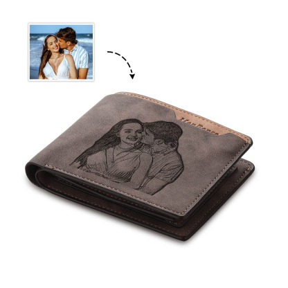 Personalised Leather Wallet Engraved Photo Short Purse Custom Folding Wallet Gifts For Him | Jessmade