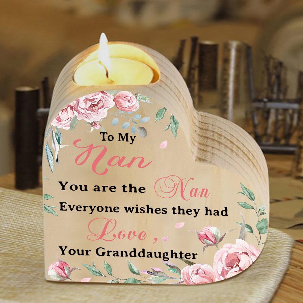To My Nan Customize Text Flower Candlesticks-I Love You-Heart Wooden Candle Holder from Granddaughter