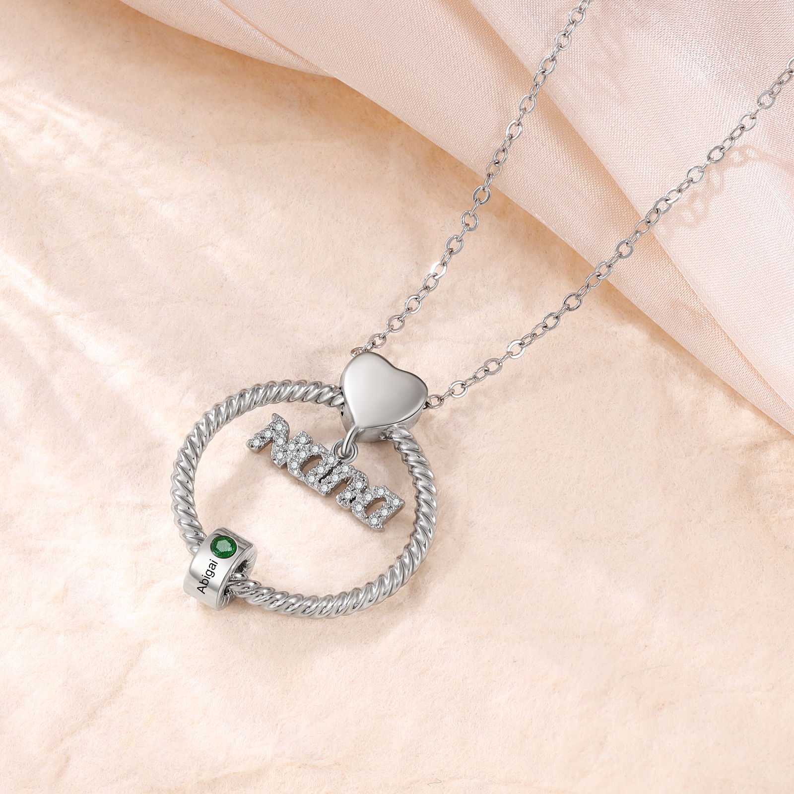 1 Name-Personalised Nana Circle Necklace Set With Rose Flower Gift Box-Custom Women Necklace With 1 Birthstone Pendant Engraved Names Gift For Nana