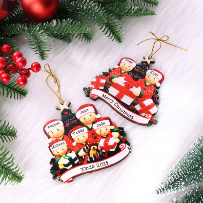 5 Names-Personalised Family Wooden Christmas Ornament-Custom 5 Names Hanging Ornament Gifts For Family