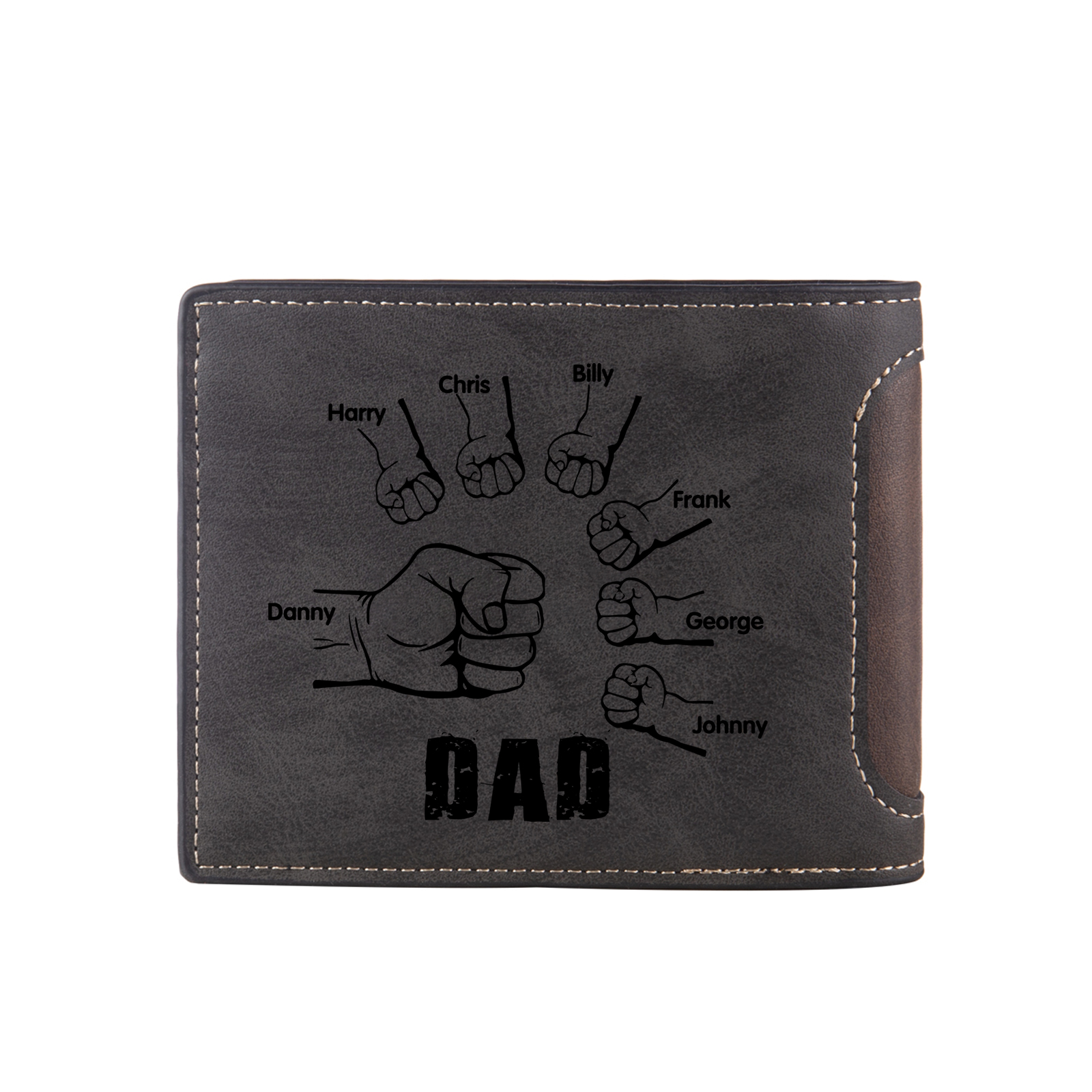 7 Names - Personalised Photo Custom Leather Men's Folding Wallet as a Father's Day Gift for Dad
