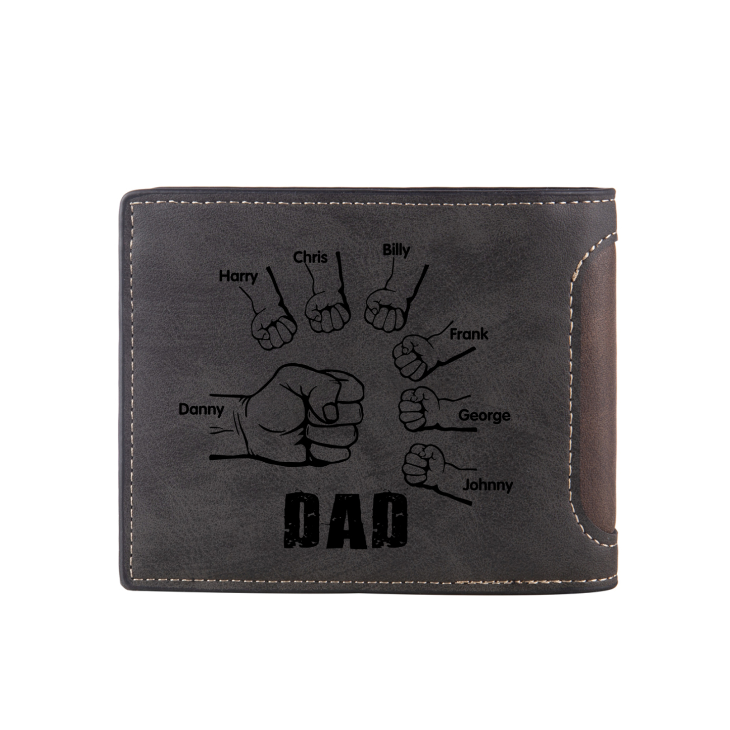 7 Names - Personalised Photo Custom Leather Men's Folding Wallet as a Father's Day Gift for Dad