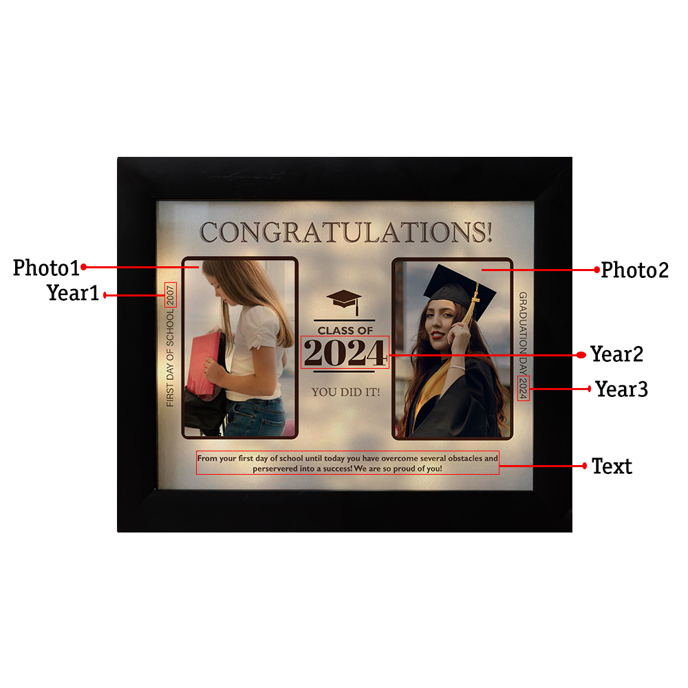 2024 Graduation Gift - Personalised 3 Year & 2 Photo & 1 Text Frame Night Light LED Night Light Gift for Her/Him
