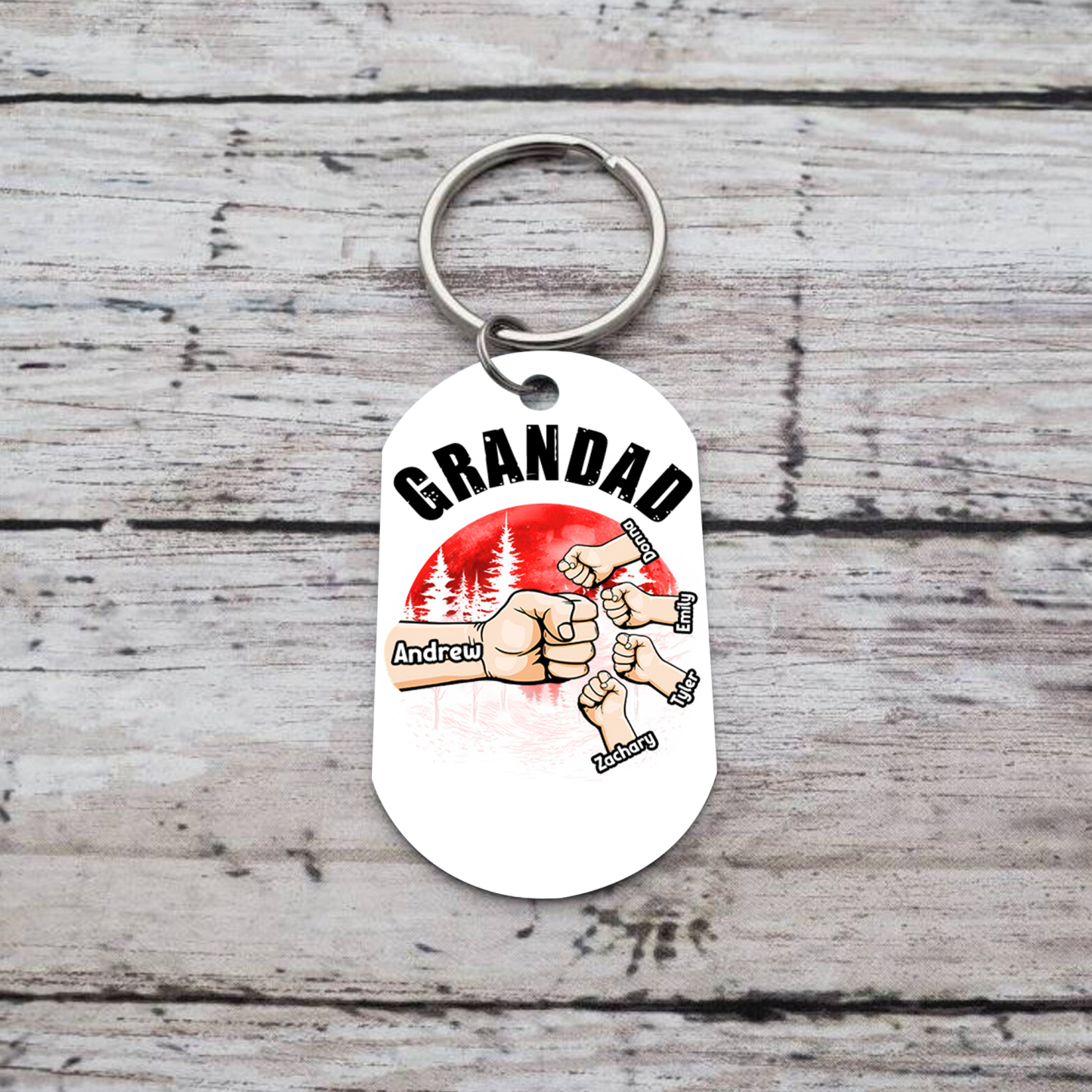 5 Names - Personalised Custom Fist Bump Keyring Mangrove Style Keyring Gift for Dad