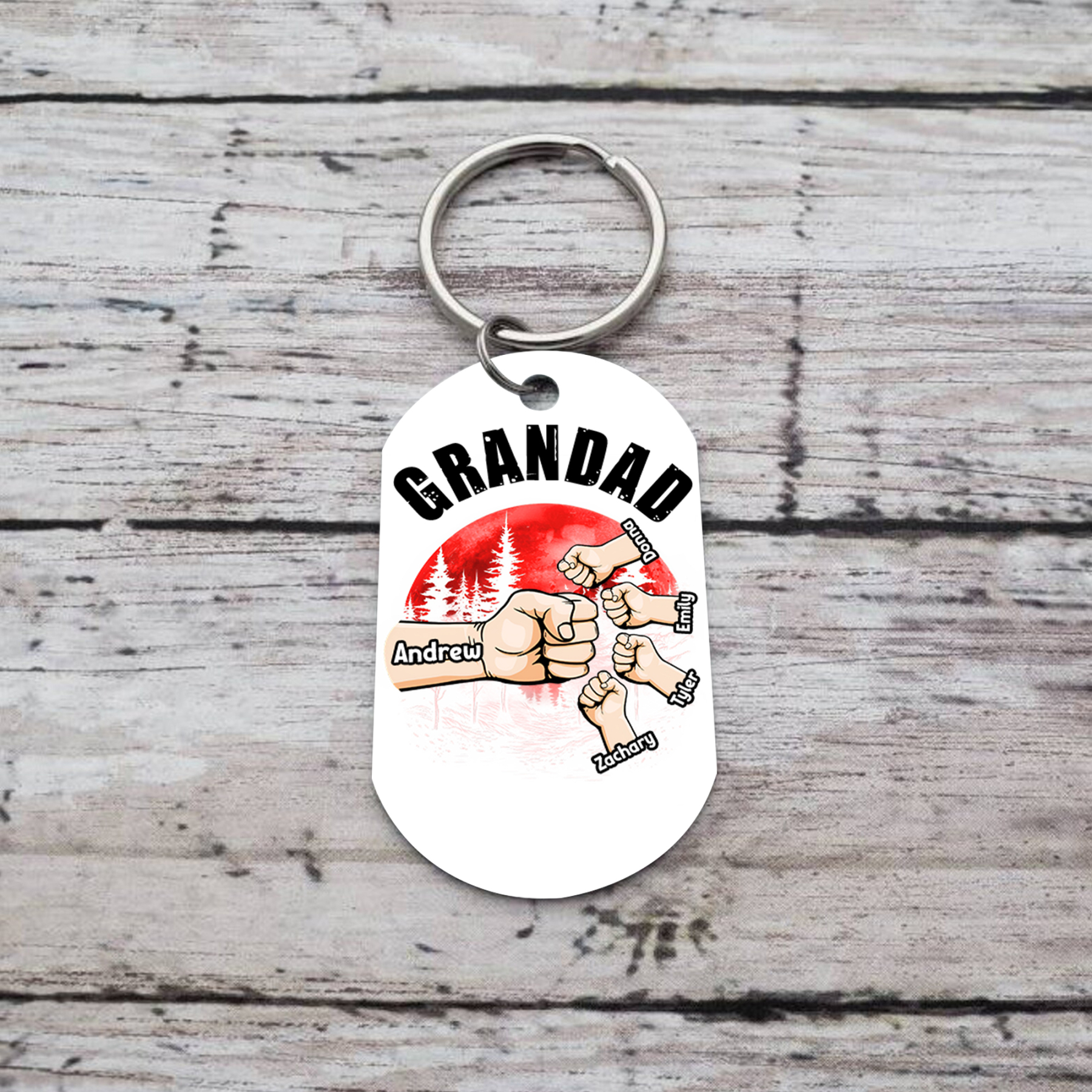 5 Names - Personalised Custom Fist Bump Keyring Mangrove Style Keyring Gift for Dad