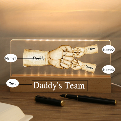 3 Names - Personalised Fist Bump Pattern Table Lamp Customized Text Father's Day Gift for Dad