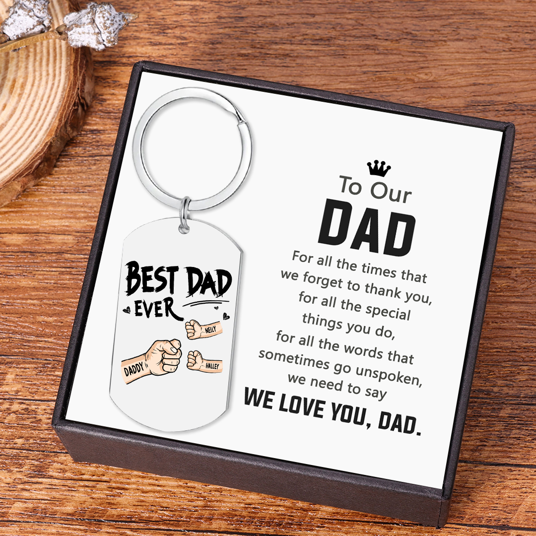 3 Names - Personalized Custom Fist Bump Keychain Gift "Best Dad Ever" Special Keychain Gift for Dad