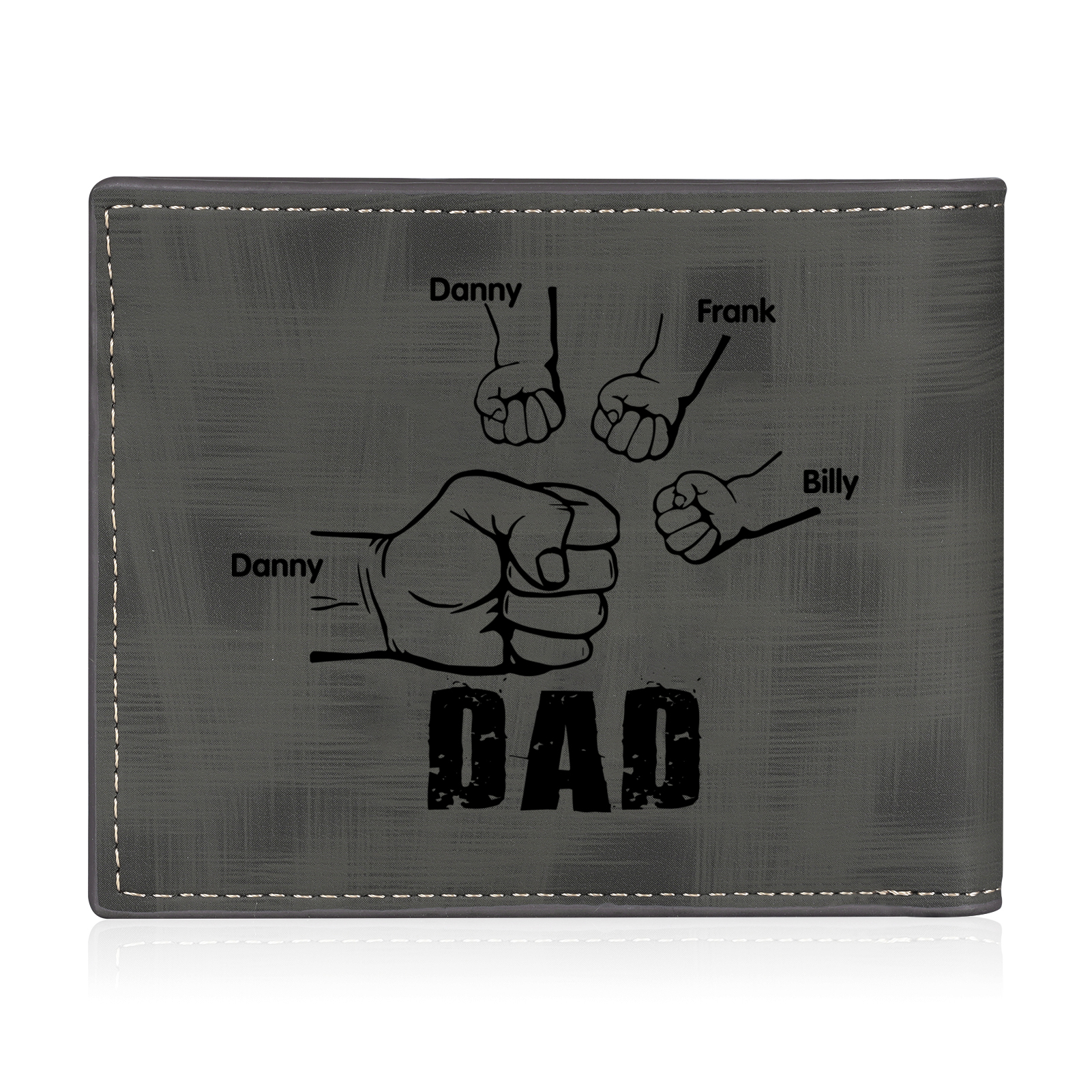 4 Names - Personalised Photo Custom Leather Men's Wallet as a Father's Day Gift for Dad