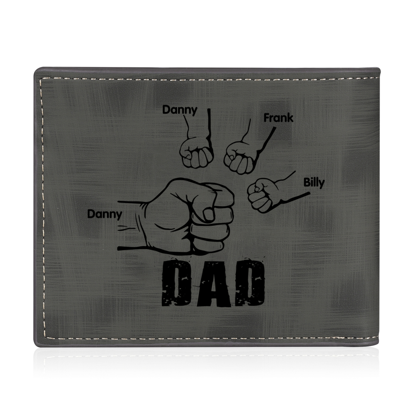 4 Names - Personalised Photo Custom Leather Men's Wallet as a Father's Day Gift for Dad