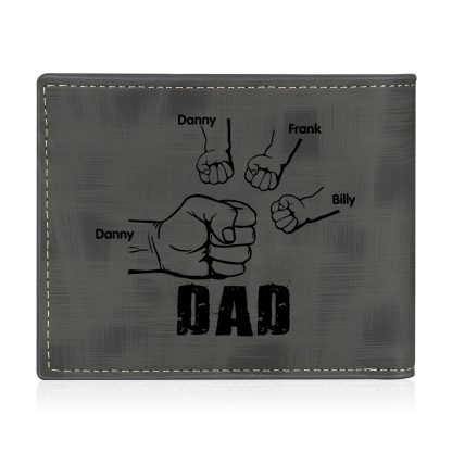 4 Names - Personalised Photo Custom Leather Men's Wallet as a Father's Day Gift for Dad