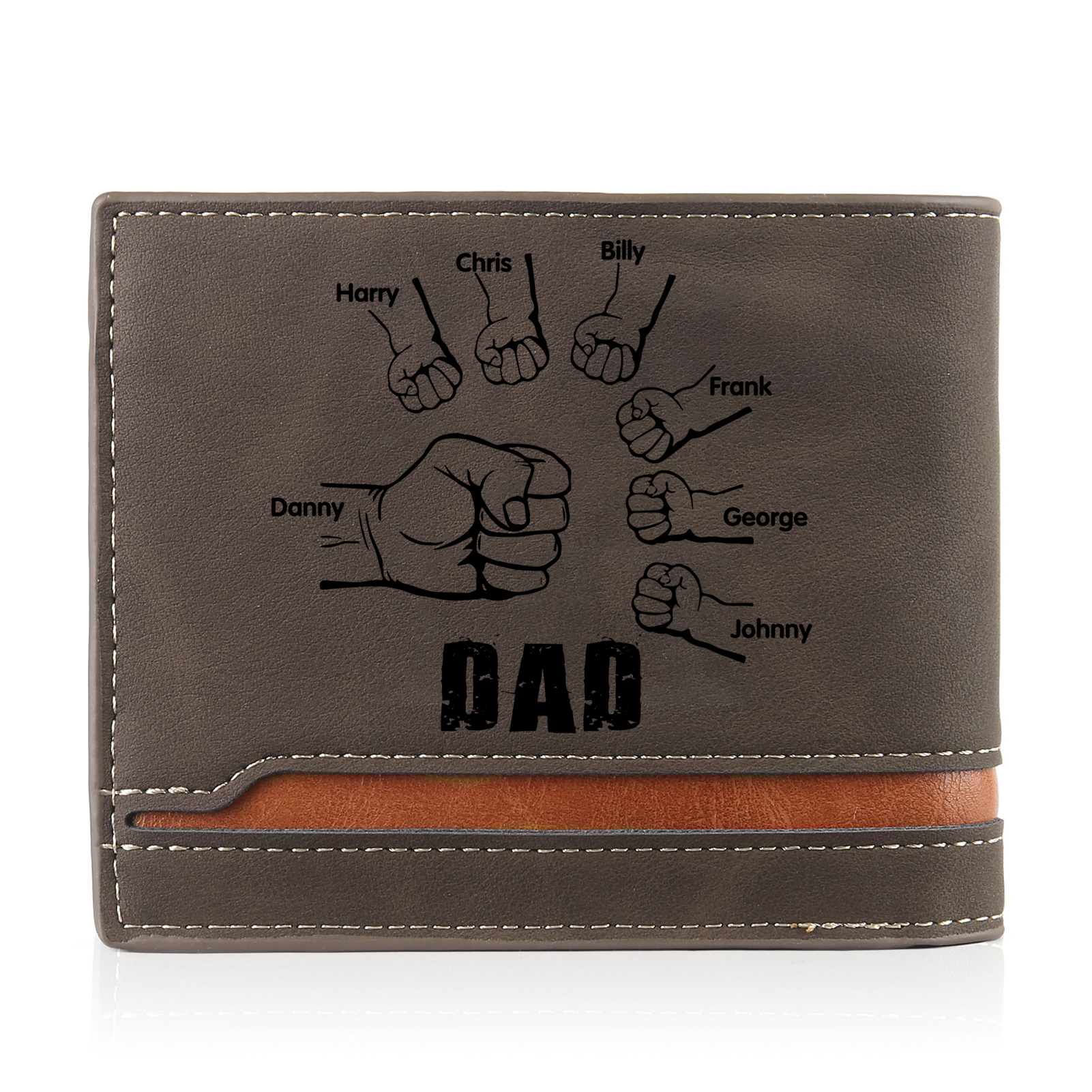 7 Names - Personalised Photo Custom Leather Men's Folding Wallet as a Father's Day Gift for Dad