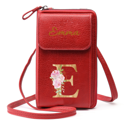 Custom Purse-Personalised Women's Leather Wallet Custom Letter & Name Mobile Phone Wallet Zipper Crossbody Bag