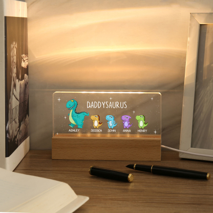5 Names - Personalised Cute Dinosaur Pattern Beautiful Table Lamp Father's Day Gift for Dad