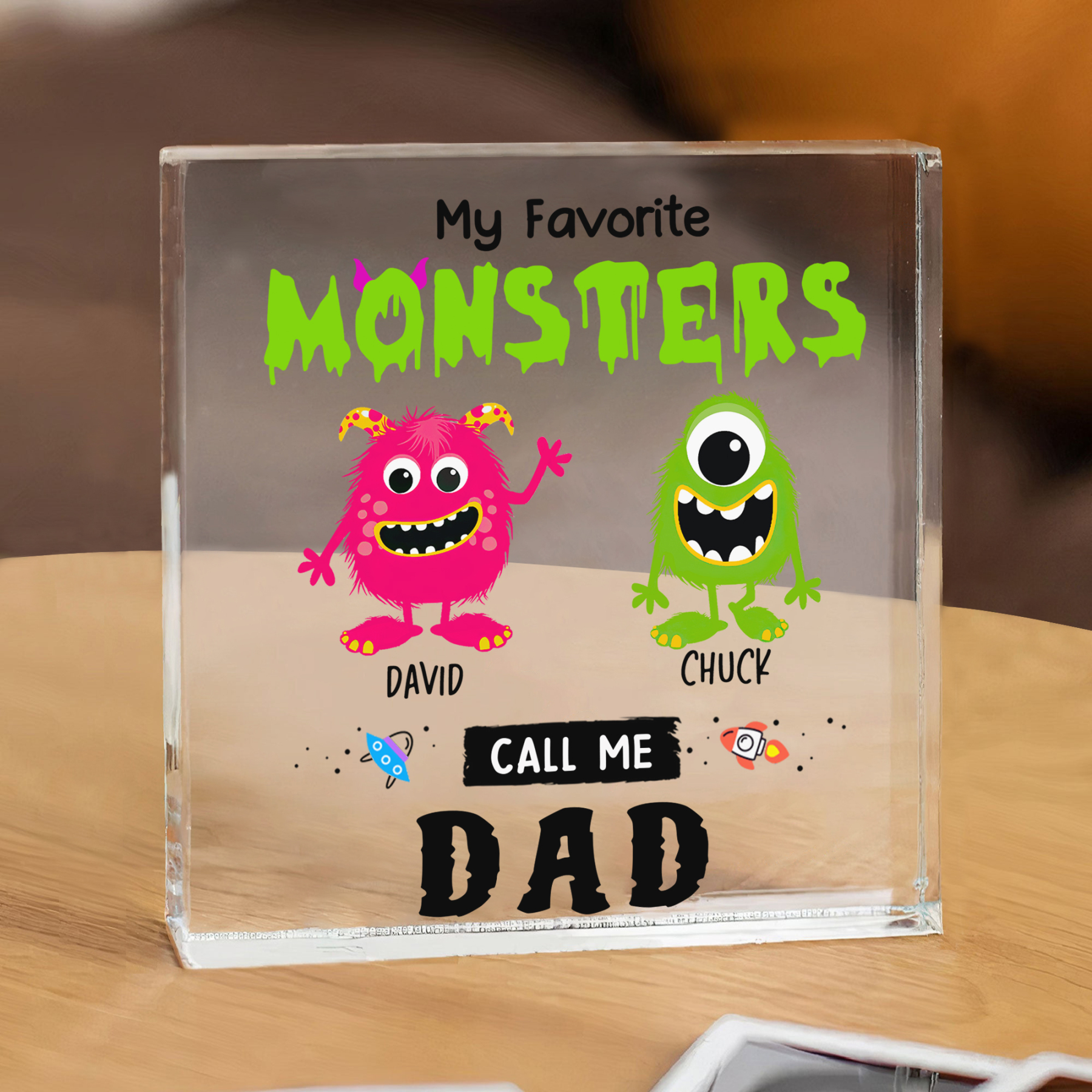 2 Names - Personalised Monster and Shit Style Custom Name Acrylic Ornament Father's Day Gift for Dad