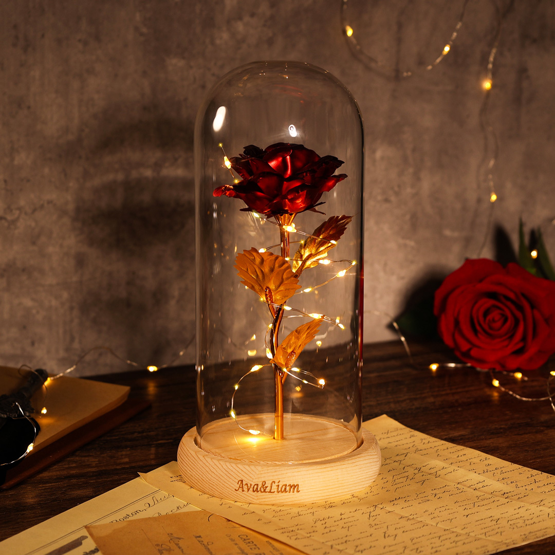 Personalised Eternal Glass Dome Rose Night Light Valentine's Day Gifts For Her
