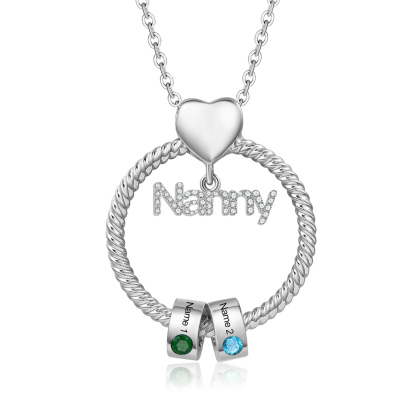 2 Names-Personalised Nanny Circle Necklace With 2 Birthstones Pendant Engraved Names Gift For Nanny