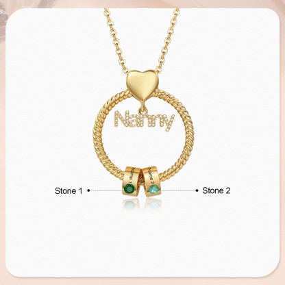 2 Names-Personalised Nanny Circle Necklace With 2 Birthstones Pendant Engraved Names Gift For Nanny