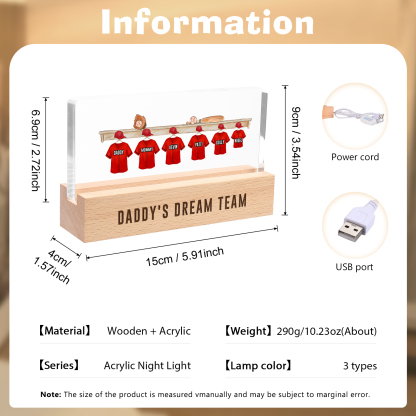 6 Names - Personalised Baseball Jersey Desk Lamp - Dad's Dream Team - Father's Day Gift for Dad