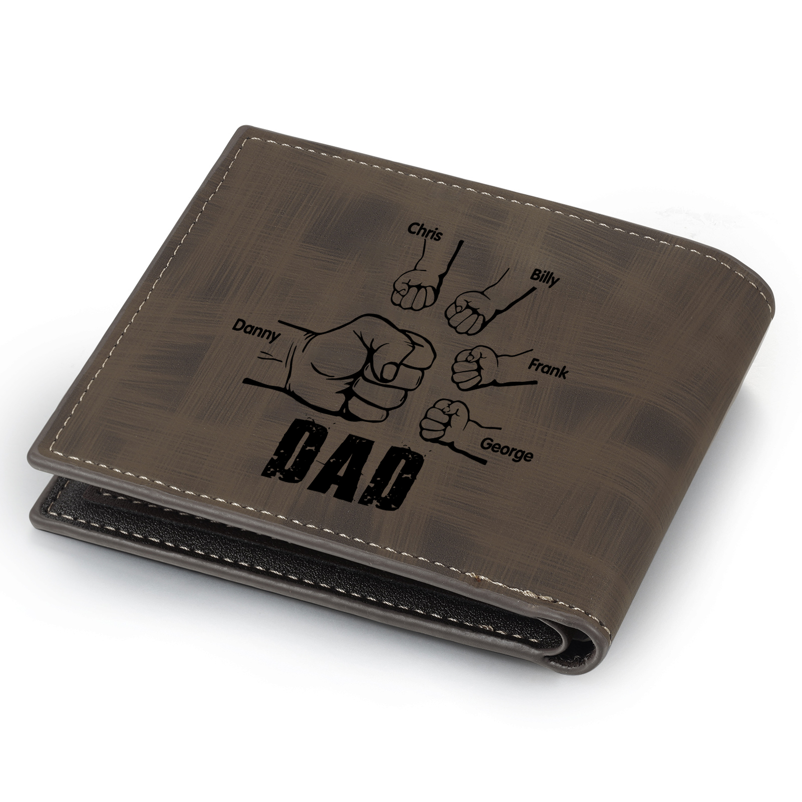 5 Names - Personalised Photo Custom Leather Men's Wallet as a Father's Day Gift for Dad