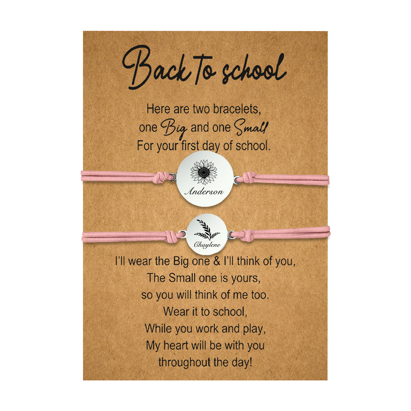 2 PCS Customized 2 Names Dandelion Pattern Elastic Stainless Steel Bracelet, A Back-To-School Gift For Daughter