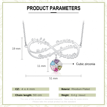 Personalised Infinity Necklace With 6 Birthstones Engraved Names Necklace Gift For Women