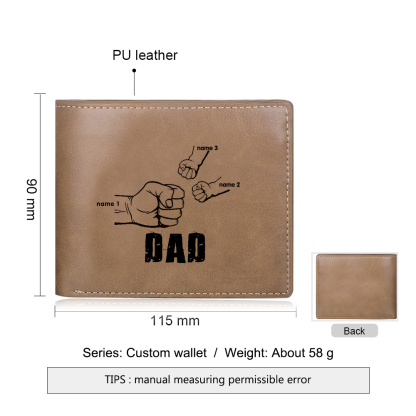 Personalised 3 Names Fist Bump Gift Set Custom Wallet & Keychain & Pen Gift Box Set Father’s Day Gift
