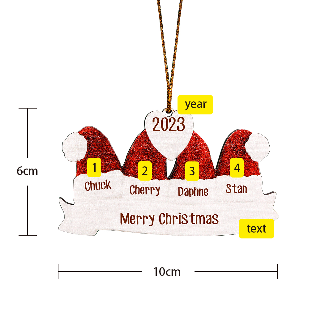 4 Names-Personalised Family Wooden Christmas Xmas Tree Decoration Ornament-Custom 4 Names And Text Hanging Ornament Gifts For Family