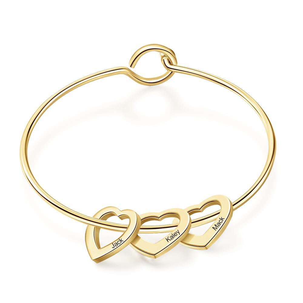 Personalised 3 Names Kids Bracelet Custom Engraved Heart Shaped Charm Bracelet - Christmas Gift for Mum/nan