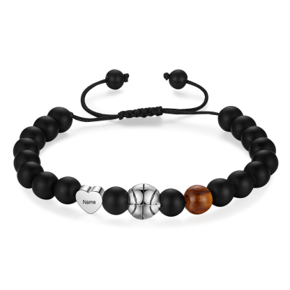 2024 Graduation Gifts - Personalised Obsidianite Name Mens Ball Bracelet, Gift for Him