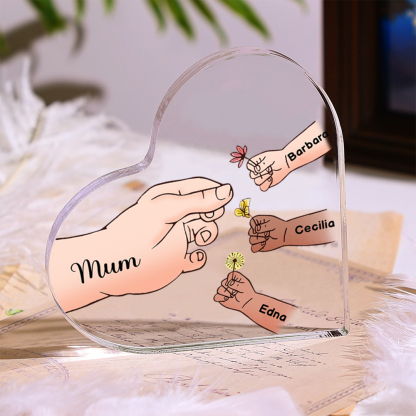 Customized 1-8 Names, Small Hand-held Flower Acrylic Heart-shaped Decorative Brand Plaque Decoration for Mum