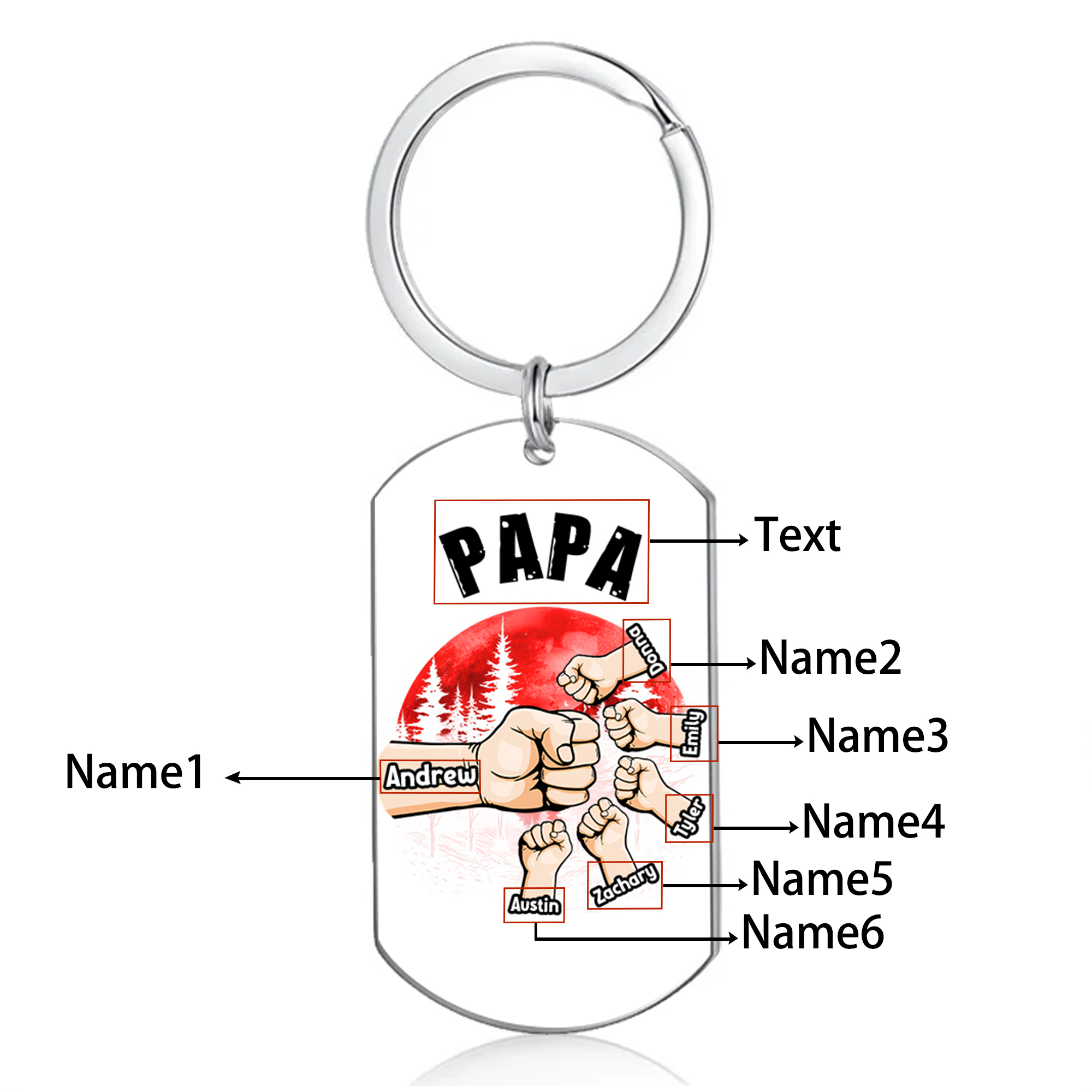 6 Names - Personalised Custom Fist Bump Keyring Mangrove Style Keyring Gift for Dad