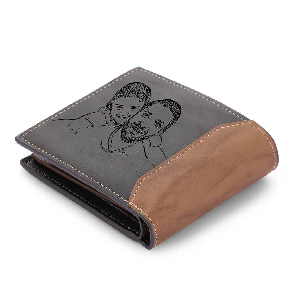 5 Names-Personalised Doll Customized Leather Men's Wallet Customized Name Folding Grey Wallet for Dad