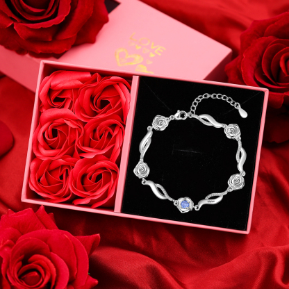 1 Name-Personalised Rose Bracelet With 1 Birthstone Set With Gift Box Custom Names Bracelet Gift For Women
