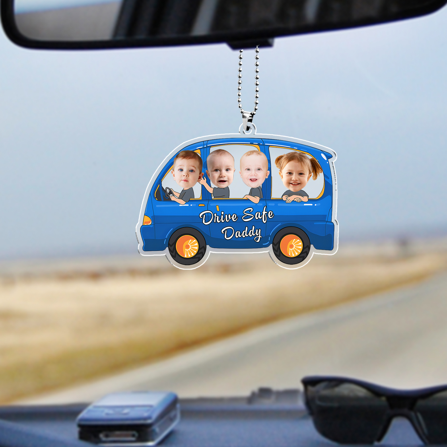 Acrylic Keyring/Decoration Personalised 4 Photos, Name And Text Child Driving Pattern Pendant For Dad