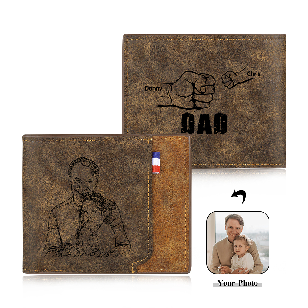 2 Names - Personalised Photo Custom Leather Men's Wallet as a Father's Day Gift for Dad