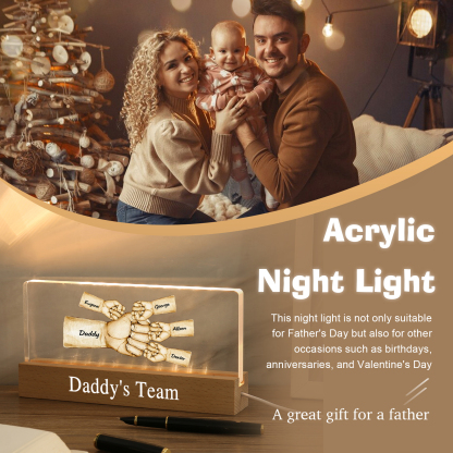 5 Names - Personalised Fist Bump Pattern Table Lamp Customized Text Father's Day Gift for Dad