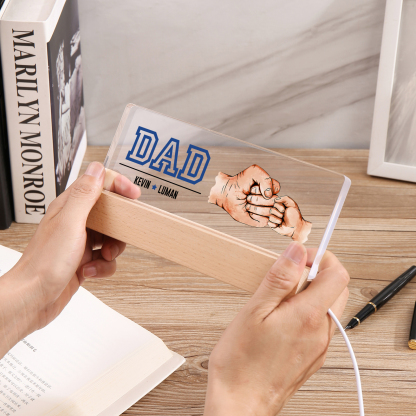 2 Names - Personalised Fist Bump Table Lamp - Dad's Dream Team - Father's Day Gift for Dad