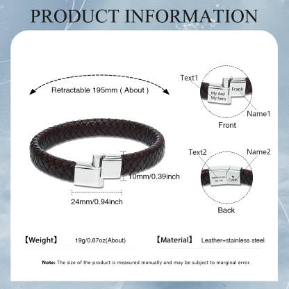 Personalised 2 Names and 2 Texts Leather Bracelet Men's Bracelet Father's Day Gift for Dad