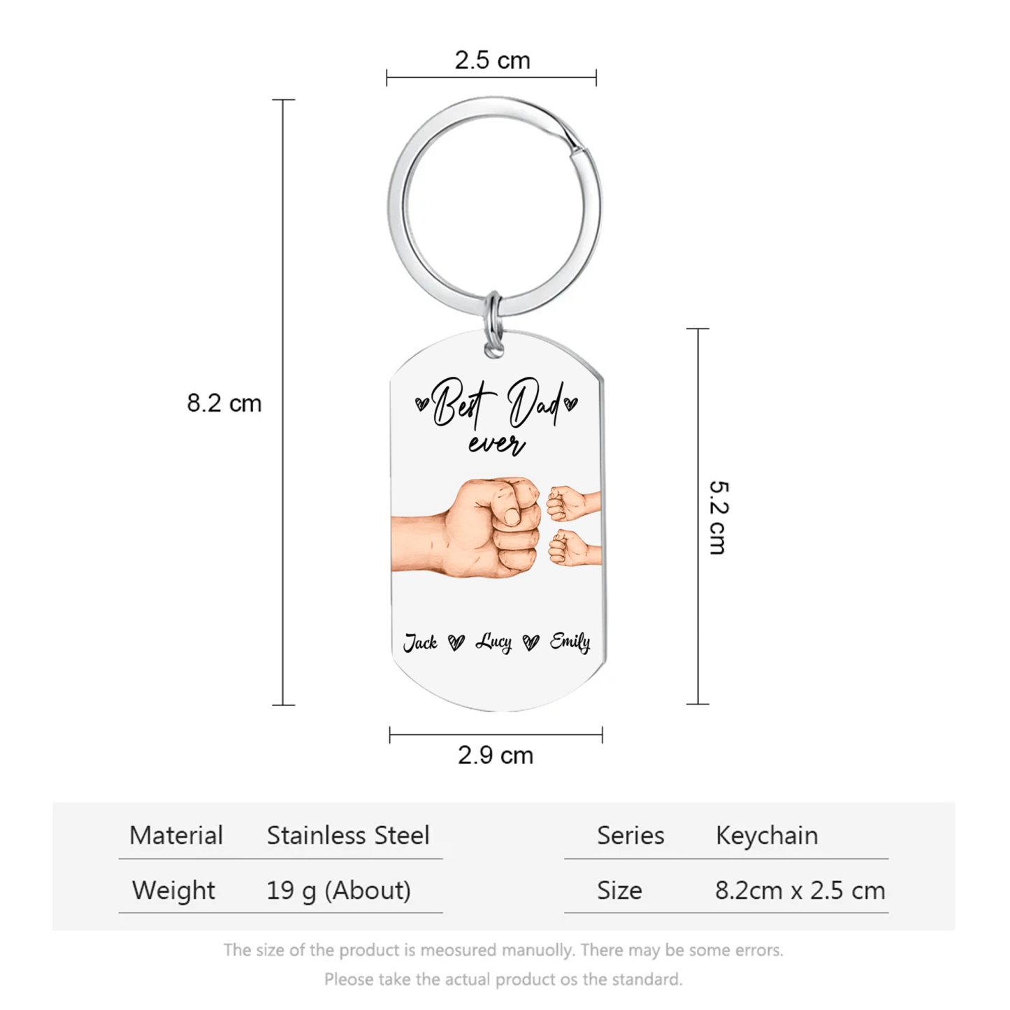 3 Names - Personalised Custom Fist Bump Keyring Gift Custom Name for Dad