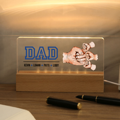 4 Names - Personalised Fist Bump Table Lamp - Dad's Dream Team - Father's Day Gift for Dad