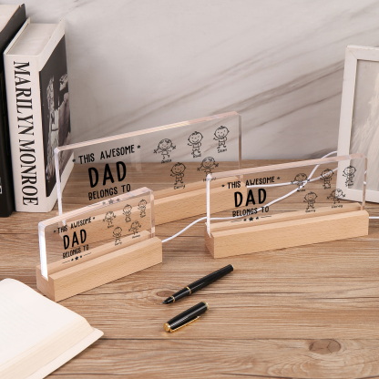 5 Names & Doll Gender - Personalised Lamp -This Awesome Dad  Belongs To - Father's Day Gift for Dad