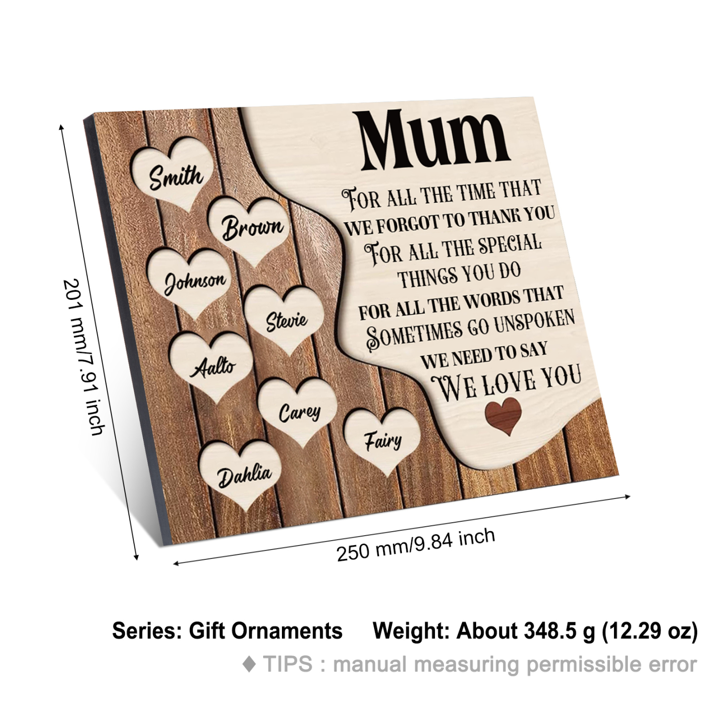 8 Names-Personalised Mum Wooden Frame Custom Names Home Decoration - Mother's Day Gifts for Mum