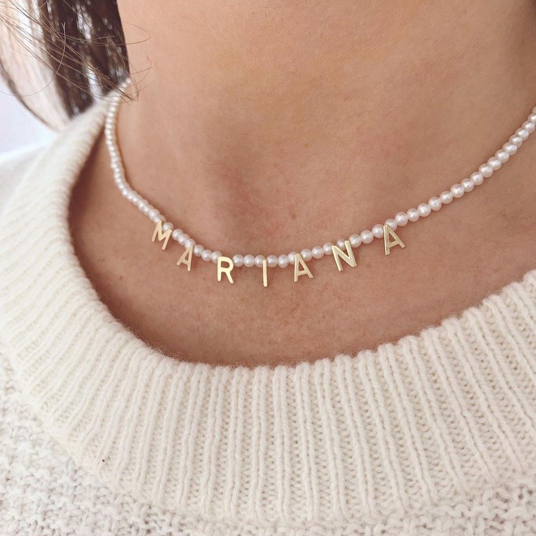 Personalised Pearl Necklace Custom 1 Name Necklace Gift For Her | Jessemade